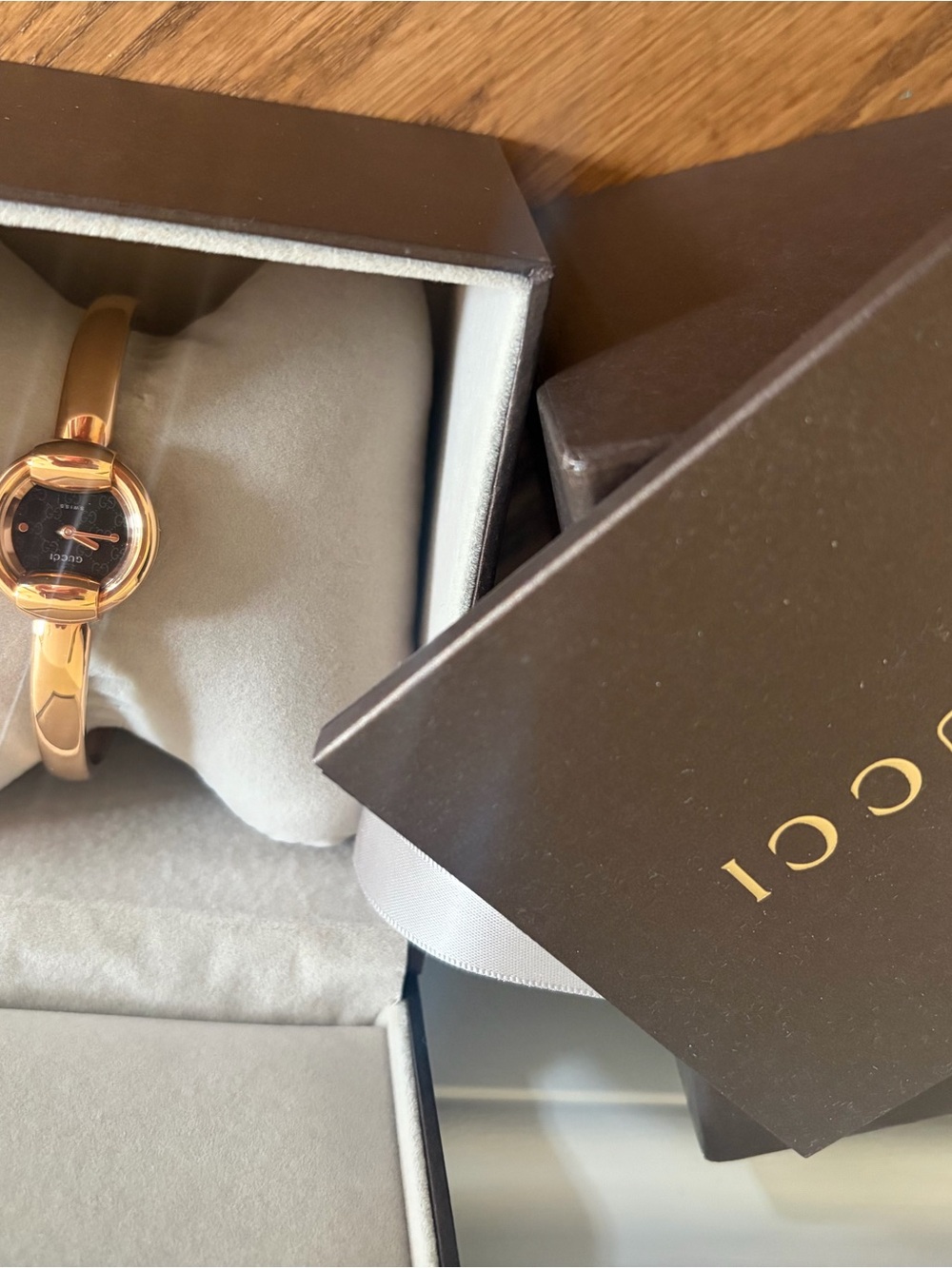Gucci Rose Gold-Tone Bangle Watch with Black Dial - Picture 4 of 5